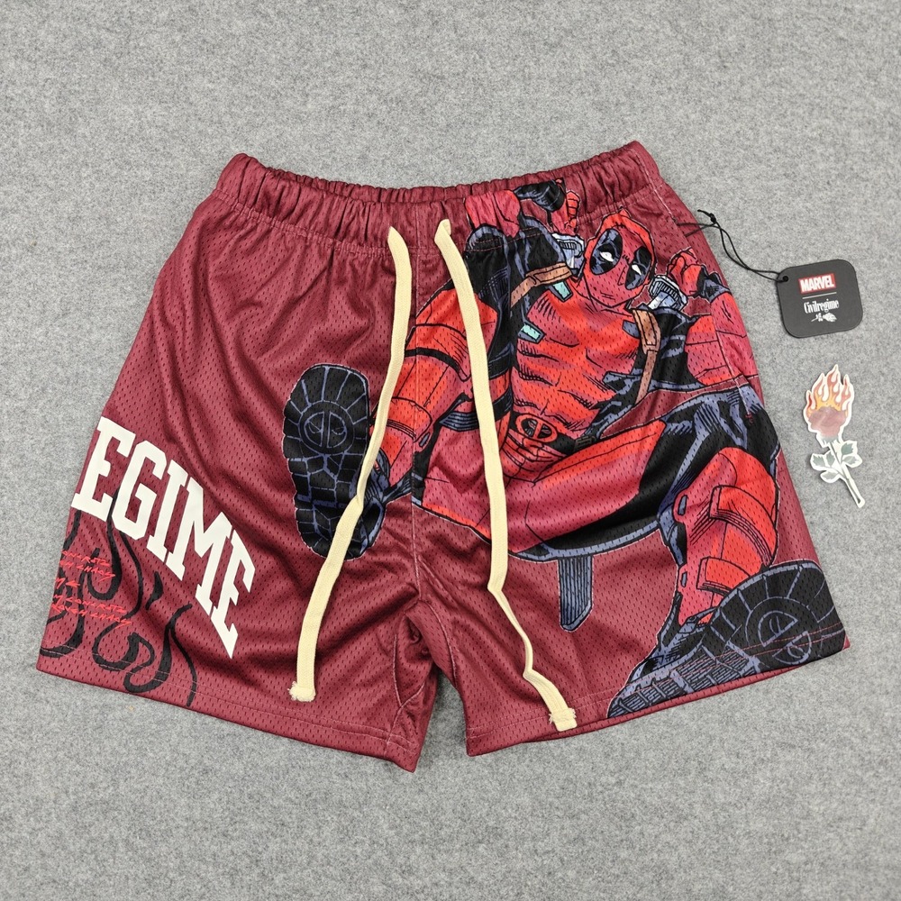 Civil Regime Shorts Mens Small Red Mesh Bullseye Deadpool Marvel Graphic New